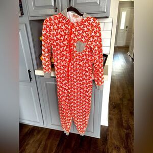 Orange and white fox Print adult Onesie with hood